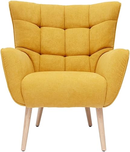 Miliboo Fauteuil scandinave en Tissu Effet Velours Jaune Moutarde et Bois Clair Avery - Nail Gallerys