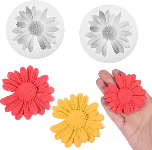 Larrel Lot de 2 moules en silicone en forme de marguerite, fleurs 3D, fondant, gâteau au chocolat, moule à gâteau, moule à bougie, moule en silicone, moule de décoration pour bricolage, moule à - Nail Gallerys
