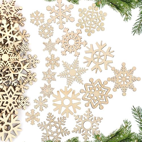 VINFUTUR 100pcs Flocons de Neige en Bois de Noël Ornement Suspendu Arbre de Noël pour l'Artisanat Bricolage Fête - Nail Gallerys