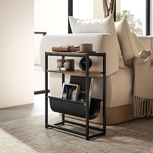 HOMCOM Table d'appoint Bout de canapé Table d'entrée avec étagère et Porte-revues Structure en Acier Design Industriel - 43l x 18P x 56H cm Noir Marron foncé - Nail Gallerys