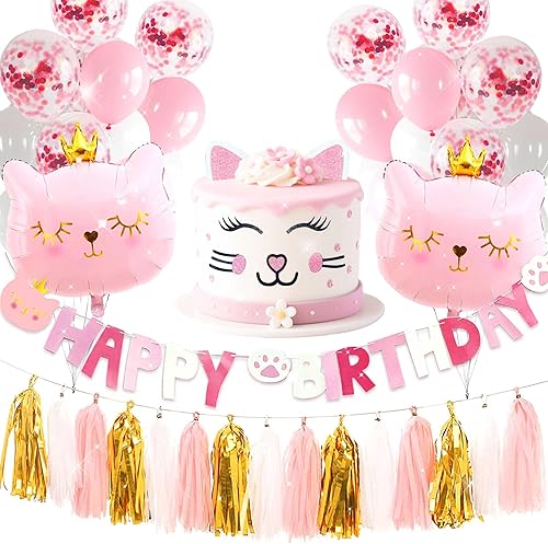 Roaring Good Time décoration d'anniversaire de chat rose cat balloons cat birthday meow banner meow party supplies pink cat cake decoratio - Nail Gallerys