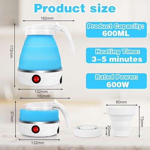 LOMUG Bouilloire Pliable en Silicone 600 ml Petite Bouilloire électrique Portable de Camping Kettle Mini Bouilloire de Voyage avec 2 Gobelets Pliables pour Camping Voyage Extérieur (Blanc) - Nail Gallerys