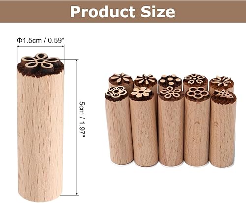 JDCMEI 10 Pièces Timbre de Poterie Argile, Tampons en Bois pour Poterie en Argile, Tampon d'impression en Bois Floral, Timbres en Bois Naturel avec Motifs Mixtes pour Argile Poterie et Scrapbooking - Nail Gallerys