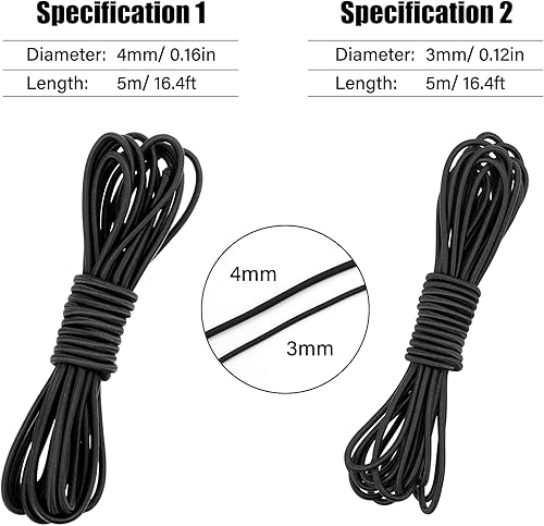 Cordon élastique noir de 4 mm de long - 5 m - Cordon élastique rond extensible multifonction pour sac à dos, tente, poteaux, bricolage, projets d'artisanat, camping - Nail Gallerys
