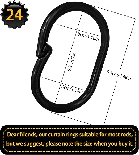 Lot de 24 Anneaux de Rideau de Douche en Forme de C, pour Tringle de Rideau de Douche et Tringle d'angle de Rideau de Douche (Noir) - Nail Gallerys