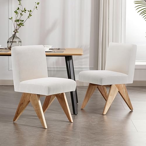 chairus Chaise de Salle à Manger Lot de 2, Chaises de Cuisine avec Pieds en Bois, Chaise de Salon en Chenille sans Accoudoirs, Beige-2 - Nail Gallerys