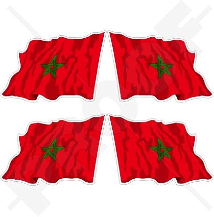 Drapeau Maroc marocain agitant 5,1 cm africain (50 mm) bumper-helmet en vinyle autocollants, Stickers x4 - Nail Gallerys