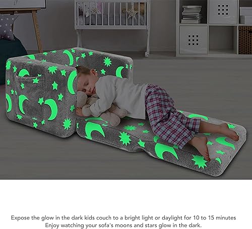 Canapé-lit 2 en 1 pour Enfant, Fauteuil Convertible Qui Brille dans Le Noir, canapé Convertible en Chaise Longue avec Motif étoile et Lune pour la Maison, Chambre de bébé, Gris - Nail Gallerys