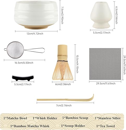 7 Piece Matcha Set, Matcha Broom, Macha Tea Set with Matcha Spoon, Whisk Holder, Matcha Balai, Shovel, Strainer, Matcha Accessories Traditional Japanese Tea Ceremony Best Gift, Noir - Nail Gallerys