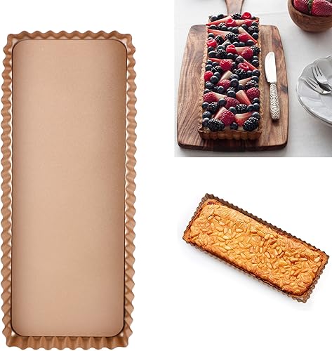webake Plat a Tarte Rectangulaire 36,5 cm Moule à Quiche avec fond amovible en acier Golden Couleur Rectangulaire Revêtement Anti-adhésif Moule a Tarte 36,5 x 15 x 3 cm - Nail Gallerys