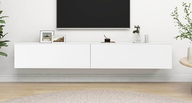 meuble télé meuble tv suspendu blanc laqué