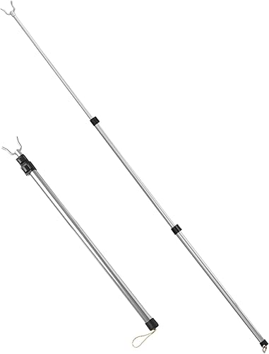 Myukbest Crochet rétractable en Acier Inoxydable pour Corde à Linge - Crochet de penderie réglable - Poignée télescopique - Convient pour Une penderie - 127 cm (doré) - Nail Gallerys