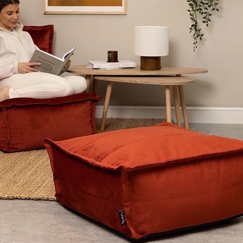 Icon Vita Tabouret Velours, Pouf Repose Pieds avec Remplissage, Tabouret Pouf, Meuble Salon, Decoration Chambre, Terracotta - Nail Gallerys
