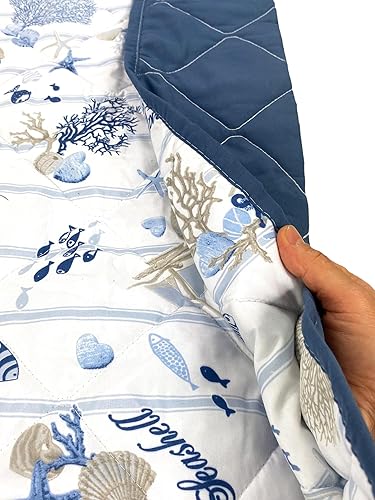 tex family Couvre-lit matelassé nœud de mer coraux et Coquillages avec Fond rayé, fabriqué en Italie, 1 Place et demie - Nail Gallerys