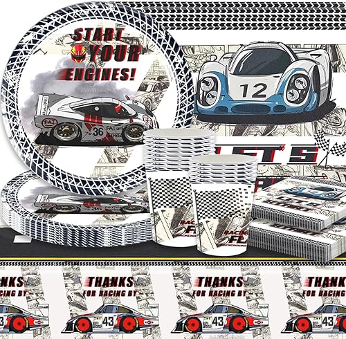 Ensemble de fête de course, SANYUANHE Décorations d’anniversaire de course tout-terrain, Fête à thème avec gobelet en papier, assiette, serviette de table, nappe, 61 pièces Peut accueillir 20 invités - Nail Gallerys