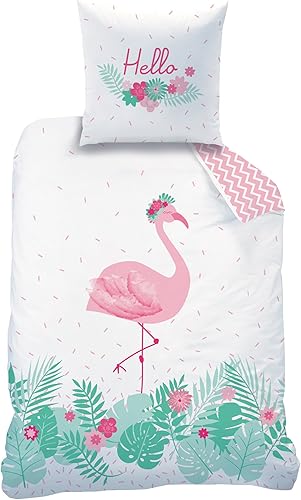 Matt & Rose Flamant Housse de couette avec taie, Coton, Rose/Blanc, 200x140 cm - Nail Gallerys