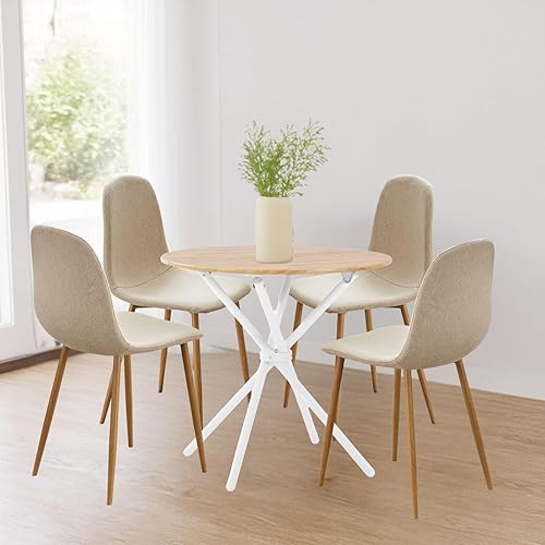 FurnitureR Table à Manger Ronde - Diamètre : 80 cm - Hauteur : 75 cm - Couleur chêne Clair avec Structure en métal Blanc - Design scandinave - Couleur chêne Clair - Nail Gallerys