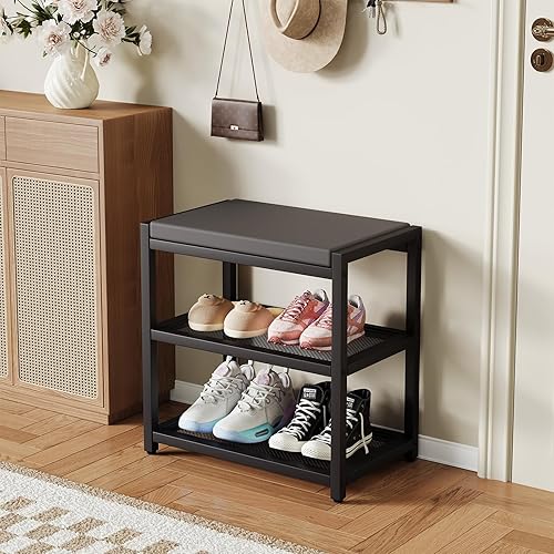 ZHOOGE Banc à chaussures - Banc de rangement - Banc d'entrée - Étagère à chaussures avec coussin de siège, organiseur de chaussures stable pour entrée, salon, banc pouvant supporter jusqu'à 136 kg - Nail Gallerys