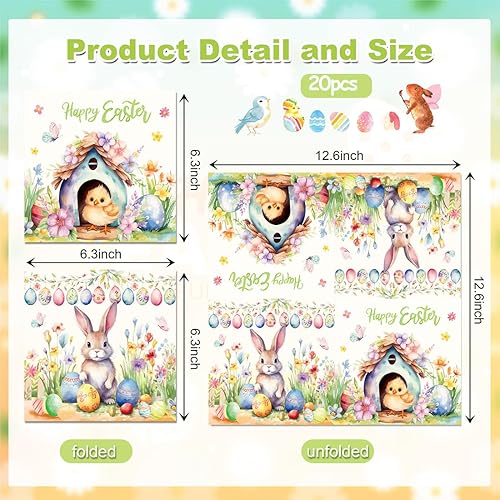 WUSJCOF 40 Pièces Serviettes, Serviettes de Printemps Décoratives, Serviettes de Fête de Pâques en Papier, à Motif de Lapin, Serviette de Table pour Dîners et Invités Anniversaire (33 x 33 cm) - Nail Gallerys
