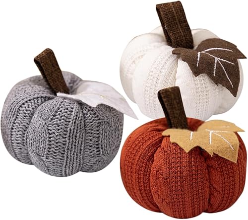 Alipis 3 Pièces Décoration De Citrouilles Artificielles en Tissu Tricoté, Mini Citrouilles en Peluche pour Décoration d'automne, Thanksgiving, Halloween Et Table - Nail Gallerys
