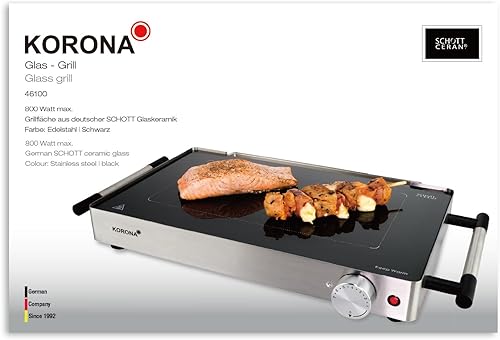 Korona 46100 Barbecue électrique de table | Surface de cuisson en vitrocéramique SCHOTT allemande | 2 en 1 et plaque chauffante | Boîtier en acier inoxydable | 50-240 °C réglable | 800 W - Nail Gallerys