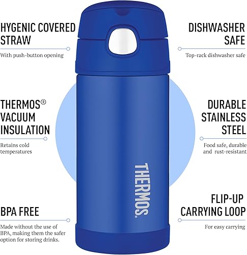Thermos - Bouteille d'eau rose (355 ml) – Sans BPA, en acier inoxydable, anti-déversement, paille pop-up, gourde pour enfants avec poignée de transport pour boissons froides de 12 heures - Nail Gallerys