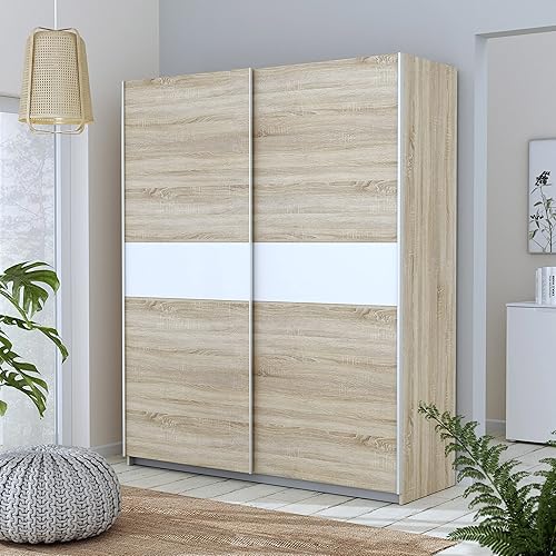 Forte Winner Plus Armoire 170, Portes Coulissantes, Style Moderne, Chêne Sonoma/Blanc, 170x210x61cm - Nail Gallerys