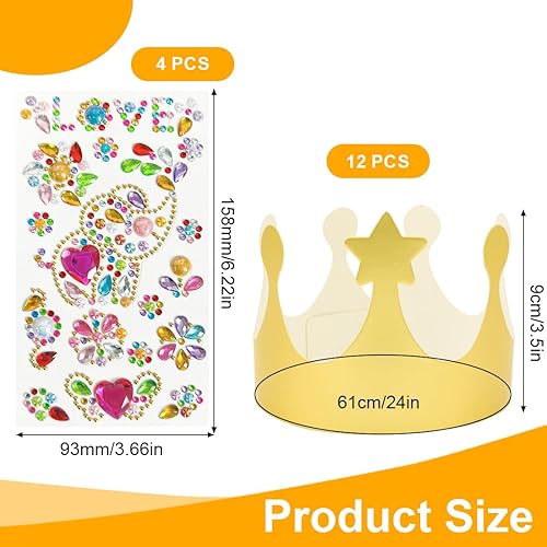BCHKO 12 Couronnes en Papier, Couronnes d'Anniversaire à Fabriquer avec Autocollants Bijoux pour Enfants et Adultes, Décoration de Fête (Or) - Nail Gallerys