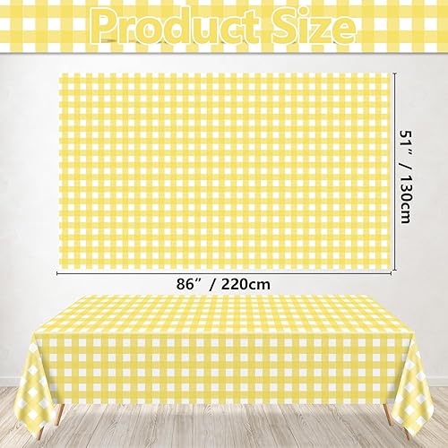Lot de 4 nappes vichy jaunes et blanches à carreaux jaunes et blancs, 220 x 130 cm, imperméables pour pique-nique, fête d'anniversaire, vacances, activités en plein air - Nail Gallerys