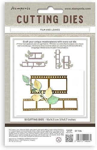 Stamperia - Cutting Dies for Scrapbooking, Albums, Card Making, Bullet Journalling and More, Create Decorations with Natural Elements, Perfect for Crafts and Gifting (A6) (Timeless, Film and Leaves) - Nail Gallerys