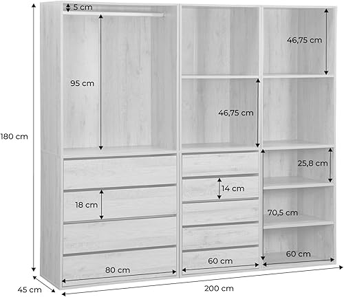 sweeek - Kit Dressing modulable 3 éléments MODULO. Naturel. 200 x 45 x 180 cm - Nail Gallerys