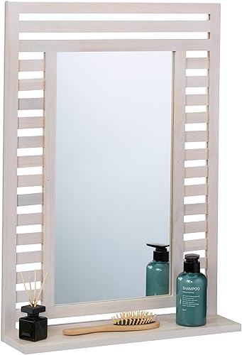 Relaxdays Miroir Mural, Surface de Rangement, Cadre en Bois de Noyer, Dimensions totales HLP : 70 x 50 x 12 cm, Blanc - Nail Gallerys