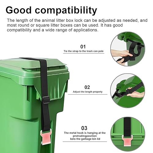 HJIAMA Serrures de Couvercle pour Poubelle, Verrouillage du Couvercle de la Poubelle avec Boucle Métal, Réglable Serrure de Poubelle, Sangles Poubelle, pour Poubelles, Poubelles Déchets - Nail Gallerys