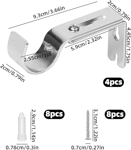 ANBOO Support de Tringle à Rideaux, Support Rideau，Support de Tringle à Rideau Réglable,Fixation Tringle Rideau,supports de tringle à rideaux réglables en métal pour la maison, le bureau (2 Argent) - Nail Gallerys