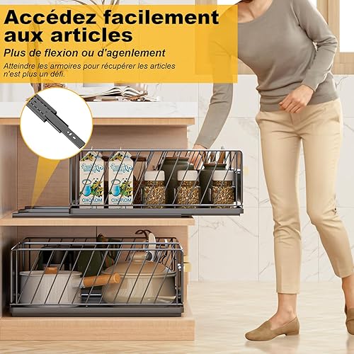 Carastek Tiroir Coulissant Cuisine Organiseurs de Tiroirs de Cuisine Organiseur D'armoire Coulissant Fixé Bac Coulissant Placard Cuisine Aucun Perç Age ni Clouage Requis 30 L*41 l*16 H cm (Noir) - Nail Gallerys