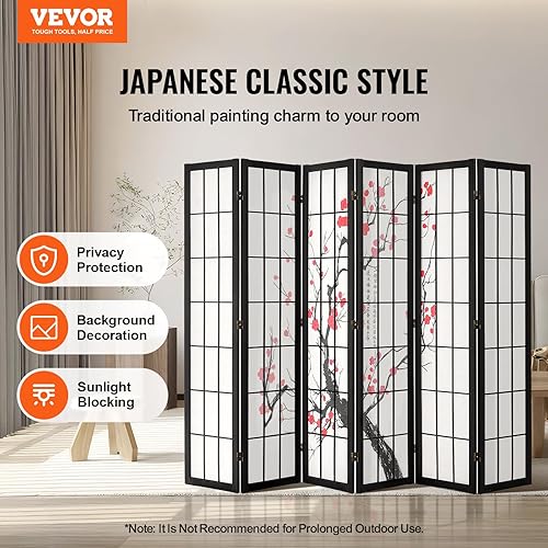 VEVOR Cloison de Séparation Japonaise à 6 Panneaux Fleur de Cerisier, Séparateur de Pièce Pliable en Bois, Paravent de Confidentialité, pour Séparation de Pièce, Maison, Bureau et Chambre à Coucher - Nail Gallerys