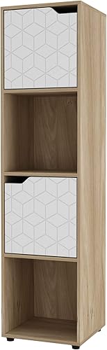 URBNLIVING Bibliothèque cube en bois de chêne avec porte géométrique géométrique et étagère de rangement (porte blanche, cube de 2 x 4 (8 cubes) - Nail Gallerys
