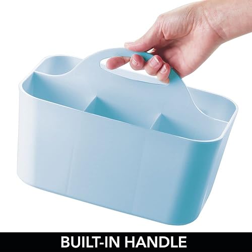 mDesign caisson de bureau portable – petit organiseur de bureau pour ustensiles de bricolage et de couture – boite de rangement en plastique pour stylos, boutons, ciseaux et peinture – bleu clair - Nail Gallerys