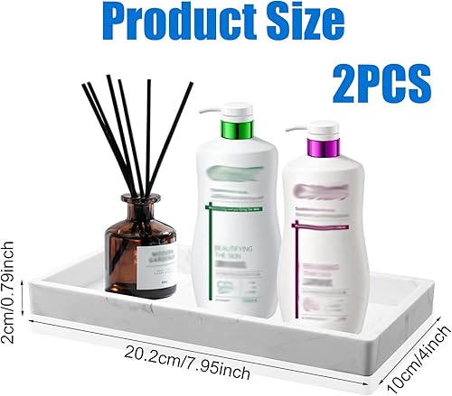 Lot de 2 Plateau Décoratif Rectangulaire en Résine, 20.2 x 10 cm Plateau Salle de Bain, pour Bijoux Cosmétique Bougies Savon Serviette, pour Chambre Salle de Bain Table de Chevet (Marbre Blanc) - Nail Gallerys