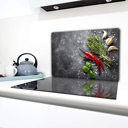 TMK Couvre-plaque de cuisson 80 x 52 cm, 1 pièce, pour plaques vitrocéramiques, à induction, protection anti-éclaboussures, planche à découper, motif épices piment - Nail Gallerys