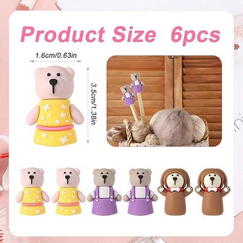 6pcs Bouchons d'Aiguilles à Tricoter Ours, 3,5x1,6cm en Silicone Protecteur d'Aiguilles Couvre-Pointes d'Aiguille Accessoires de Tricot pour Aiguilles de Taille 11-17 (8mm-12,75mm), (3 Styles) - Nail Gallerys