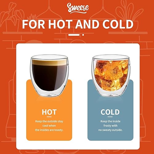 Lot de 4 tasses à café en verre borosilicate à double paroi, isothermes transparentes pour boissons chaudes et expresso, 150 ml (sans poignée) - Nail Gallerys