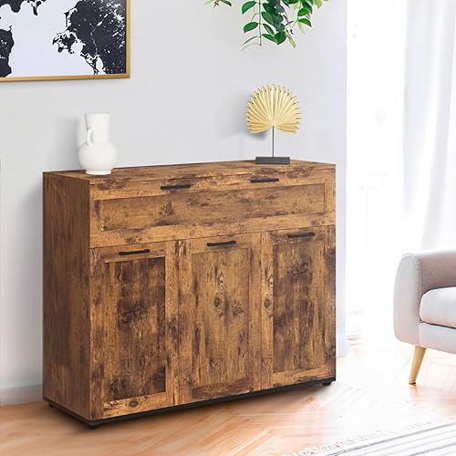 IDMarket - Buffet 100 cm VITO 3 Portes et 1 tiroir Effet Bois Vieilli Dayton - Nail Gallerys