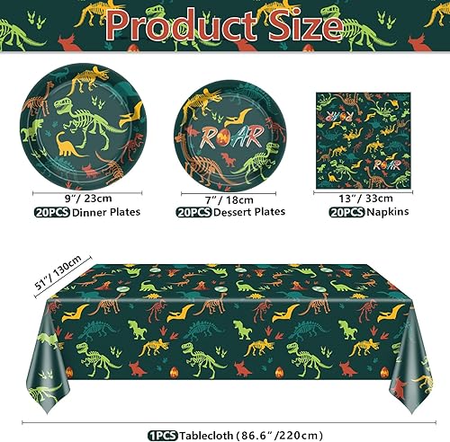 Lot de 61 décorations d'anniversaire en forme de dinosaure – Assiettes, serviettes, nappes dinosaures pour garçons, enfants, fournitures d'anniversaire dinosaures, pour 20 invités - Nail Gallerys