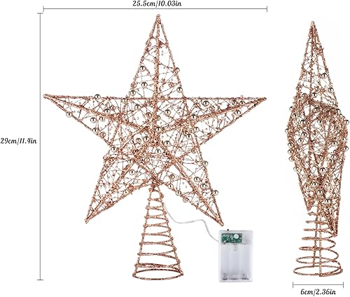 Pointe de sapin de Noël, à paillettes, en fil doré, 30 cm, avec 30 lumières LED, en fil doré avec fonction clignotante, pour sapin de Noël, or rose - Nail Gallerys
