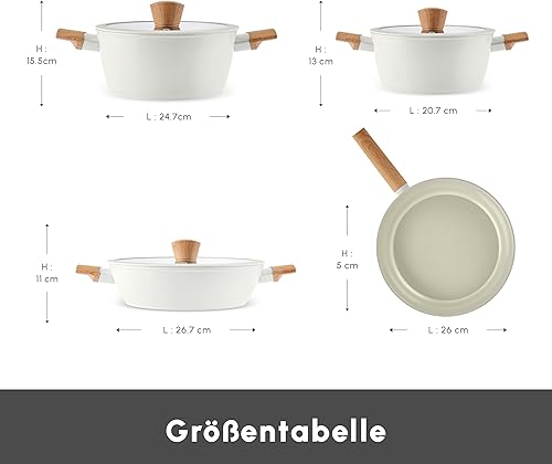 Karaca Swiss Crystal Set de Casserole avec couvercle en verre, 7 Pièces Antiadhésives, Résistantes au Feu, Sans PFAS, Cuisson Sans Huile, Batterie de Cuisine Saine et Efficace (Crème d'Amande) - Nail Gallerys