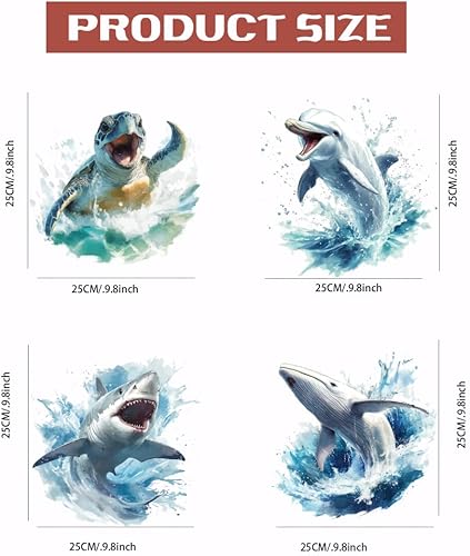 SUPERDANT 4 Transfert Textile Thermocollant pour Animaux Marins Tortue de Mer Dauphin Requin Baleine Patch Thermocollant Papier de Transfert Thermique Lavable DIY Patchs de Transfert - Nail Gallerys