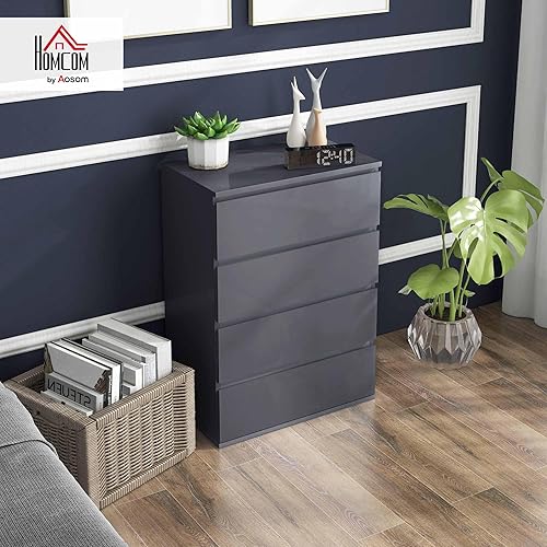 HOMCOM Commode 4 tiroirs, Commode Chambre Meuble de Rangement épuré avec mécanisme de Fermeture en Douceur, Style Moderne, pour Salon, Chambre à Coucher, 53 x 33 x 80 cm, Gris Brillant - Nail Gallerys