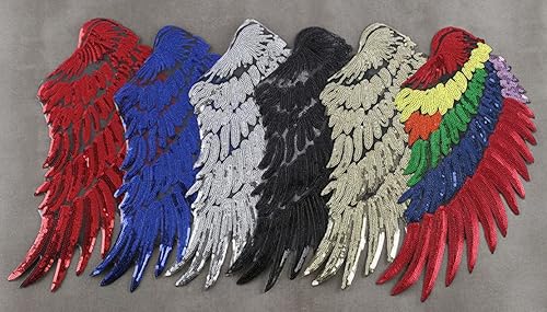 Anawakia Lot de 1 paire de patchs thermocollants - À repasser - Broderie à paillettes - Motif ailes d'ange - Pour t-shirt, jean, vêtements, sacs - 1 paire - Doré - Taille S : 26 x 13 cm - Nail Gallerys