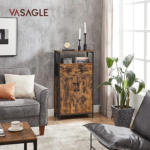 VASAGLE Meuble de Rangement, Buffet, Placard, Armoire, Étagères Réglable, Meuble de Salle de Bain, Cadre en Acier, pour Salon, Cuisine, Style Industriel, Marron Rustique et Noir d'encre LSC260B01 - Nail Gallerys